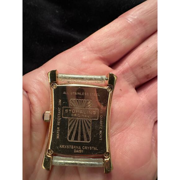 STUHRLING ART DECO DAISY OPALESCENT STAINLESS STEEL WATCH W/ GENUINE DIAMONDS - Picture 4 of 7